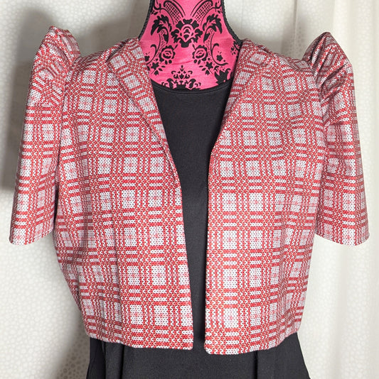 Red and White Box Pattern TERNO BOLERO - Size Medium